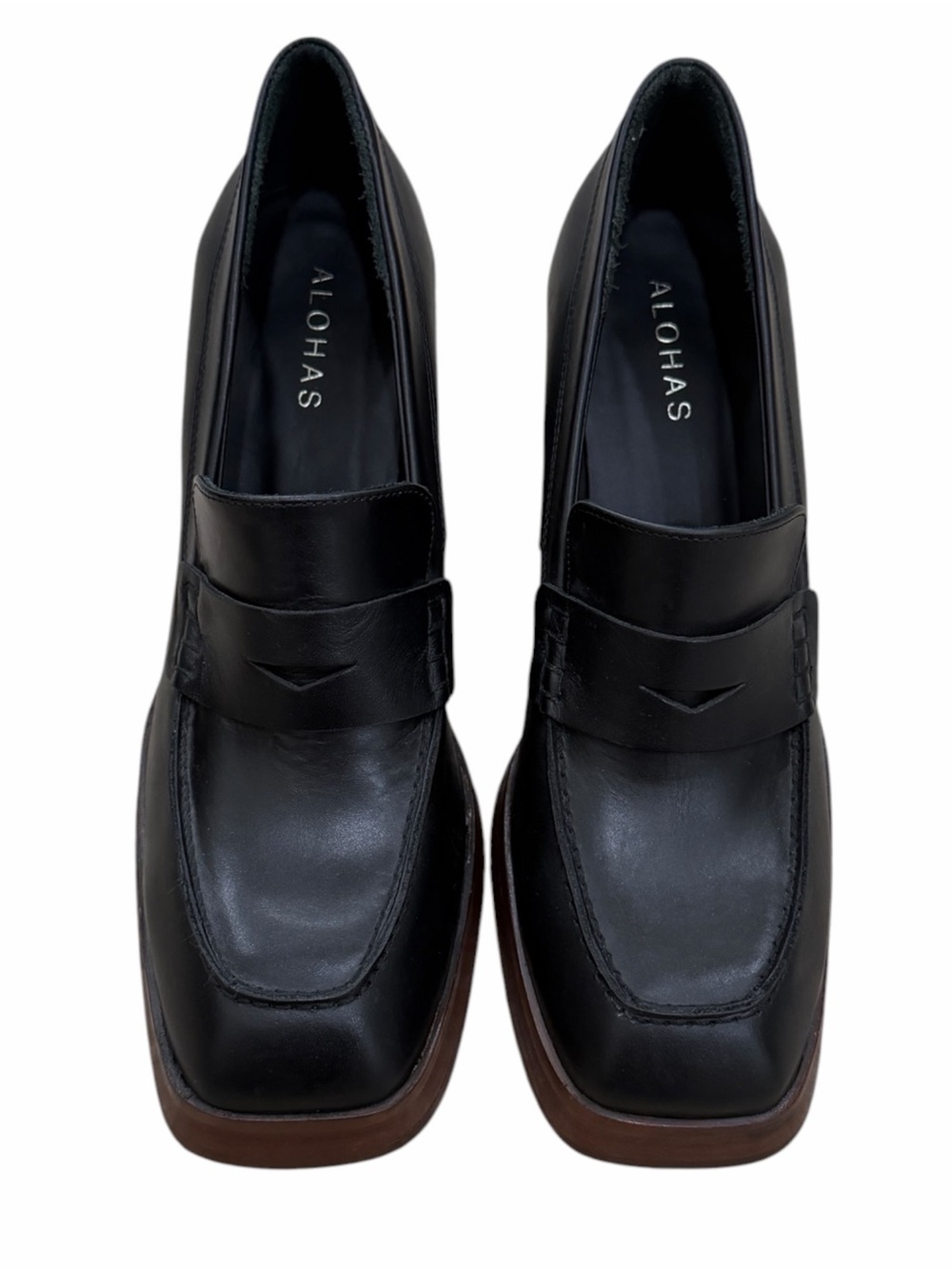 ALOHAS Busy Black Vegan Leather High-Heeled Loafers - Picture 8 of 9